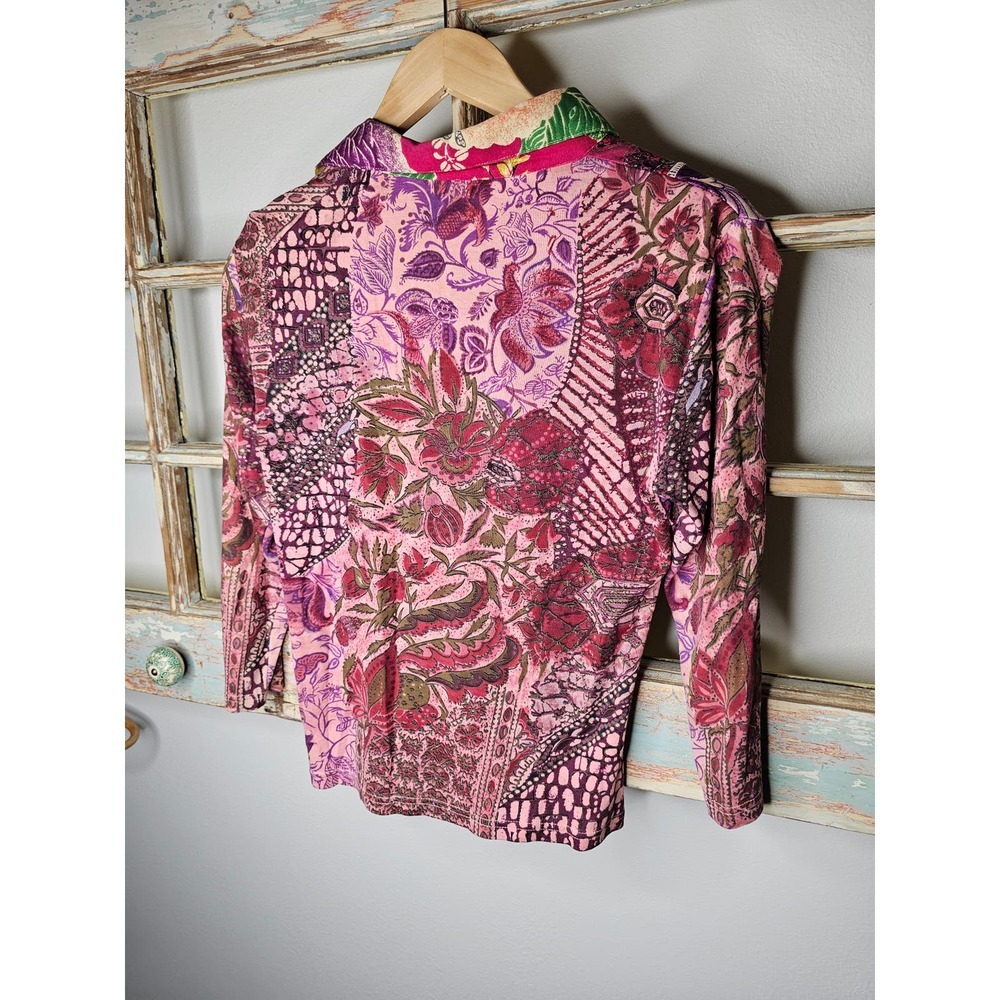 Patchwork Pattern Shirt With Sequence V- Neck Lad… - image 6